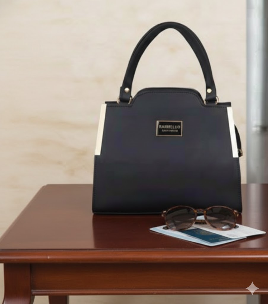 Stylish Black Handbag with Top Handle & Sling Strap |