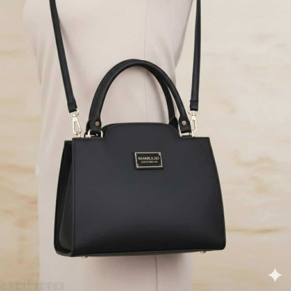 Stylish Black Handbag with Top Handle & Sling Strap |