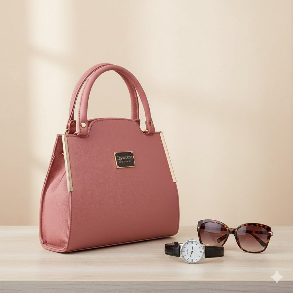 Stylish Pink  Handbag with Top Handle & Sling Strap