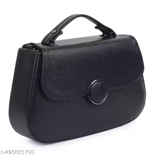 Premium Black Handbag with Sling & Circular Lock | Stylish Women Bag (22x15x10 cm)