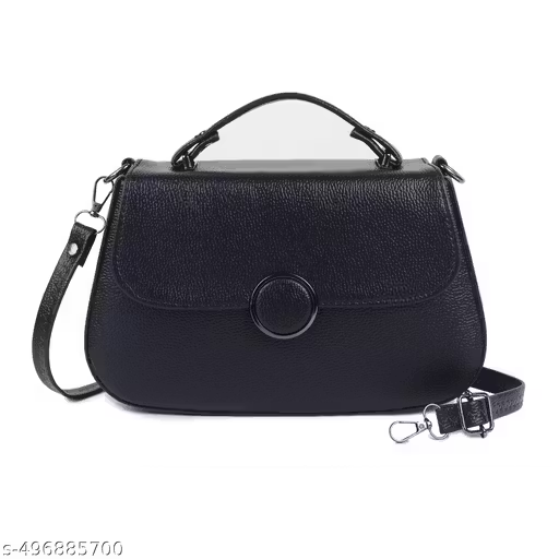 Premium Black Handbag with Sling & Circular Lock | Stylish Women Bag (22x15x10 cm)