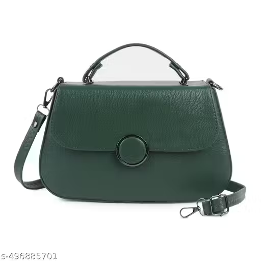 Premium Dark Green Handbag with Sling & Circular Lock | Stylish Women Bag (22x15x10 cm)