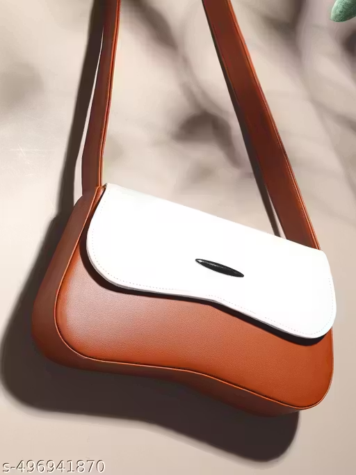 Stylish Dual Tone Sling Handbag for Women | Brown & White Shoulder Bag (22x15x10 cm)