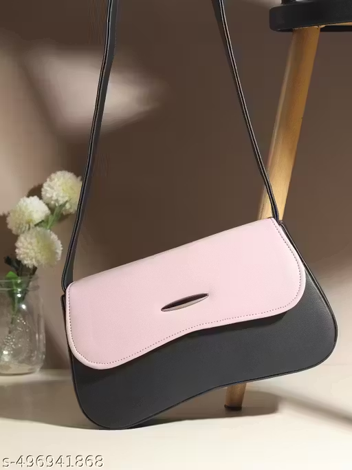 Trendy Dual Tone Sling Handbag for Women | pink & Black Shoulder Bag (22x15x10 cm)