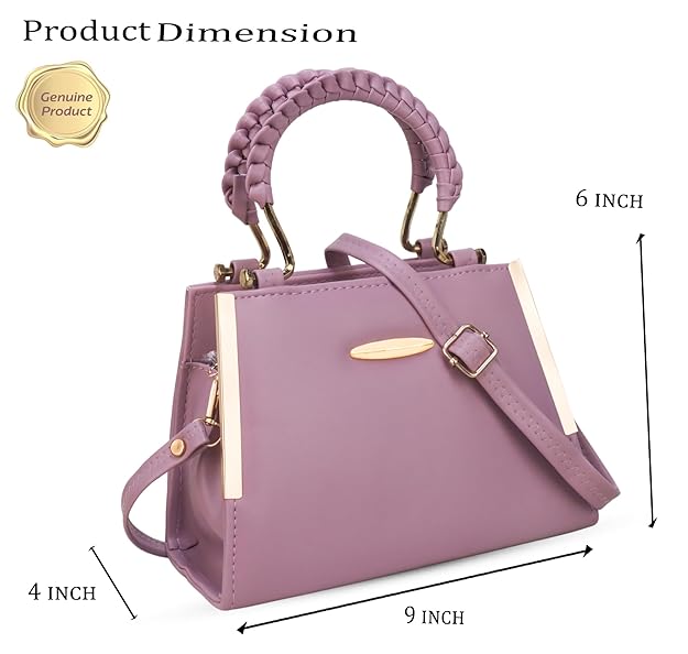 Elegant Purple Structured Handbag with Gold Handle & Sling