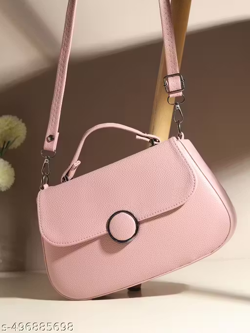 Stylish Pink Handbag with Sling & Circular Lock | Women Shoulder Bag (22x15x10 cm)