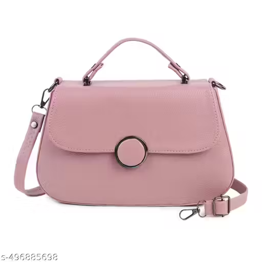 Stylish Pink Handbag with Sling & Circular Lock | Women Shoulder Bag (22x15x10 cm)