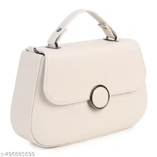 Elegant White Handbag with Sling & Circular Lock | Stylish Women Bag (22x15x10 cm)