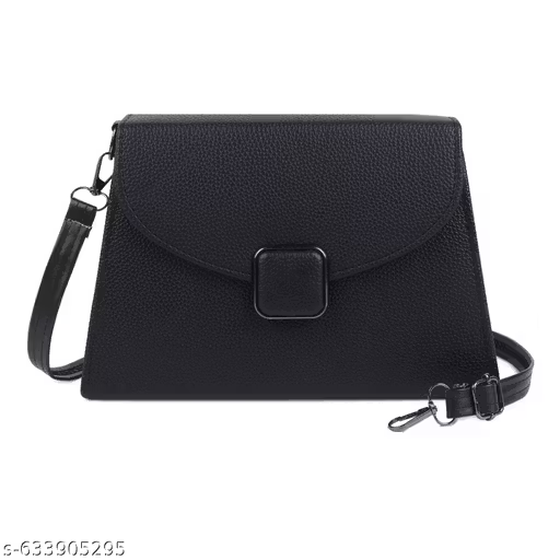 Elegant black Handbag with Sling | Stylish Women Shoulder Bag (22x15x10 cm)