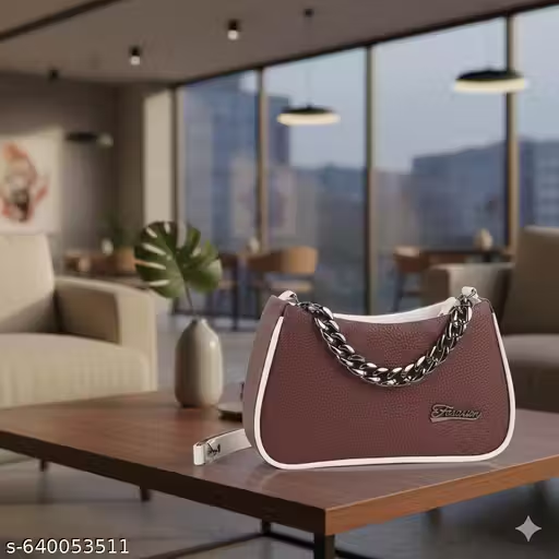 Stylish Brown Mini Handbag with Chain Detail | Women Sling Bag (18x13x10 cm)