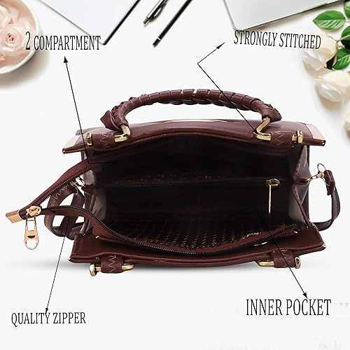 Elegant Brown Structured Handbag with Gold Handle & Sling