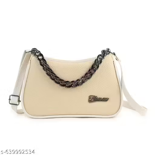 Stylish cream Mini Handbag with Chain Detail | Women Sling Bag (18x13x10 cm)