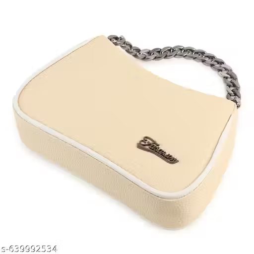 Stylish cream Mini Handbag with Chain Detail | Women Sling Bag (18x13x10 cm)