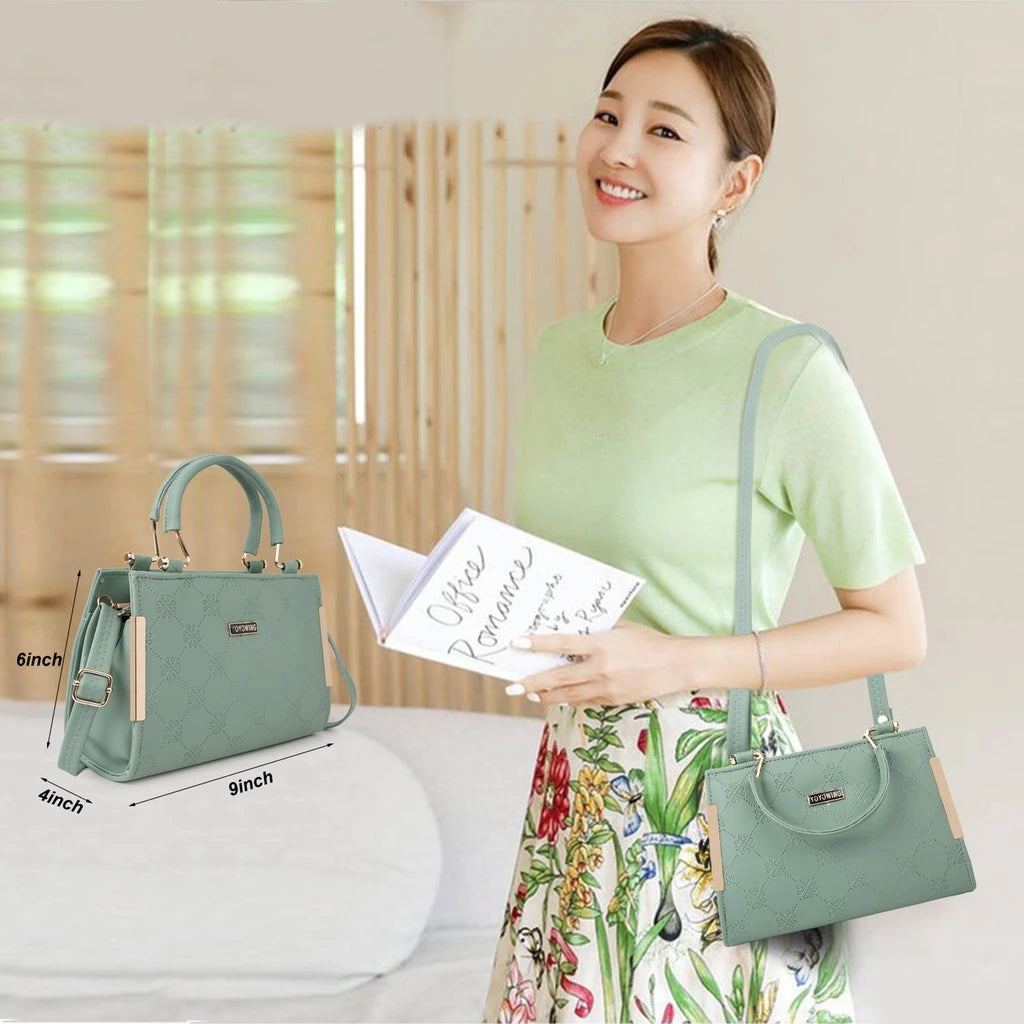 Elegant Green Sling Handbag for Women | Golden Handle | Self Print | 10x8x4 Inch | Dual Partition with Zip Pocket