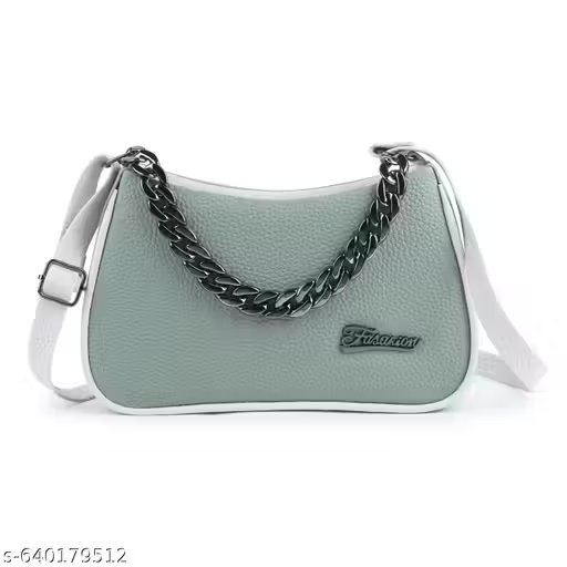 Stylish Green Mini Handbag with Chain Detail | Women Sling Bag (18x13x10 cm)