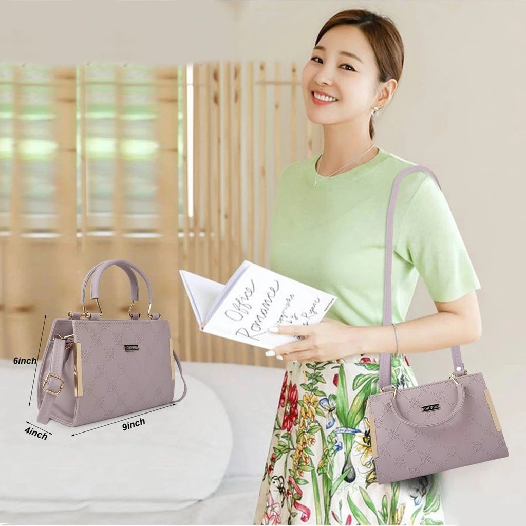 Elegant Lavender Sling Handbag for Women | Golden Handle | Self Print | 10x8x4 Inch | Dual Partition with Zip Pocket