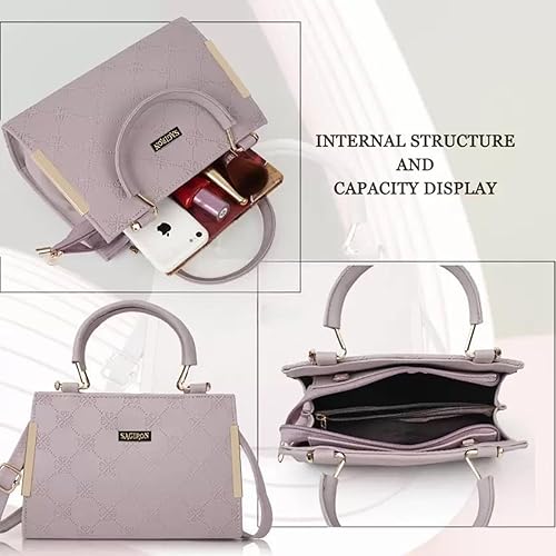 Elegant Lavender Sling Handbag for Women | Golden Handle | Self Print | 10x8x4 Inch | Dual Partition with Zip Pocket