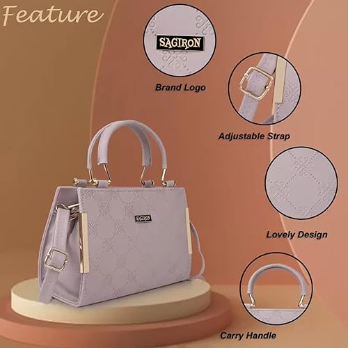 Elegant Lavender Sling Handbag for Women | Golden Handle | Self Print | 10x8x4 Inch | Dual Partition with Zip Pocket