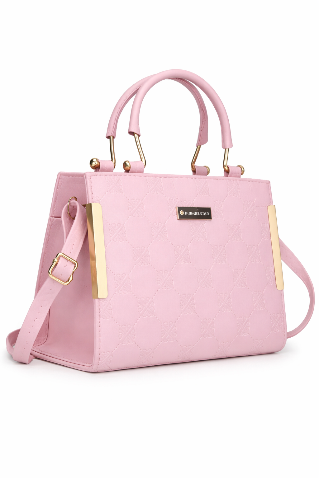 Elegant Pink Sling Handbag for Women | Golden Handle | Self Print | 10x8x4 Inch | Dual Partition with Zip Pocket