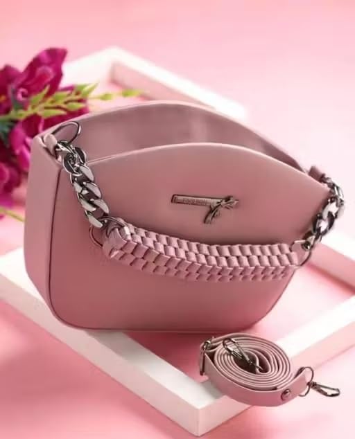 Stylish Pink  Handbag with Sling | Premium Women Shoulder Bag (20x15x10 cm)