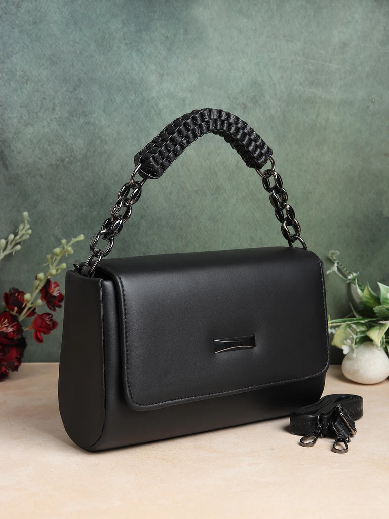 Premium Black Handbag with Sling | Stylish Women Shoulder Bag (22x15x10 cm)
