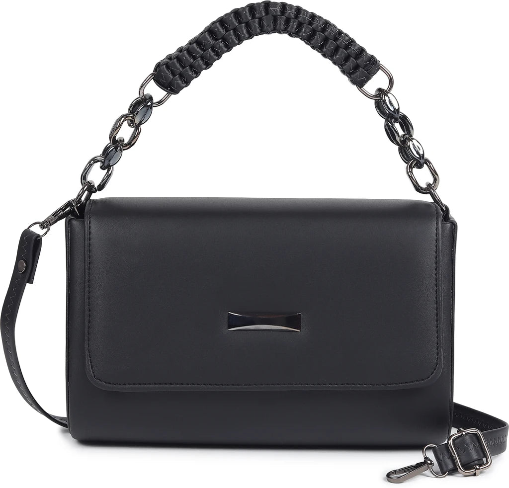 Premium Black Handbag with Sling | Stylish Women Shoulder Bag (22x15x10 cm)