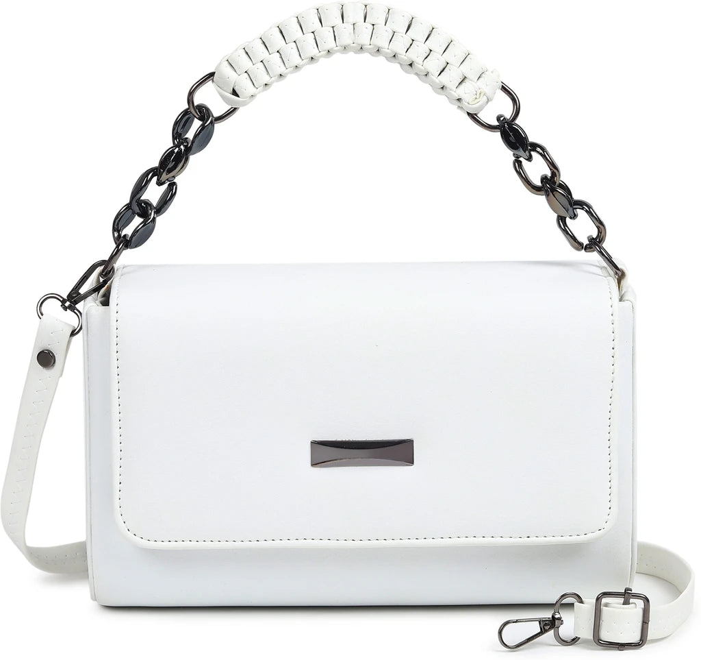 Premium white Handbag with Sling | Stylish Women Shoulder Bag (22x15x10 cm)